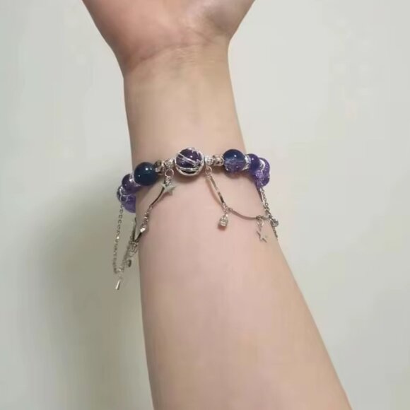 Luxury Purple Star Planet Chain Crystal Opal Beaded Bracelet Jewelry - Picture 2 of 5